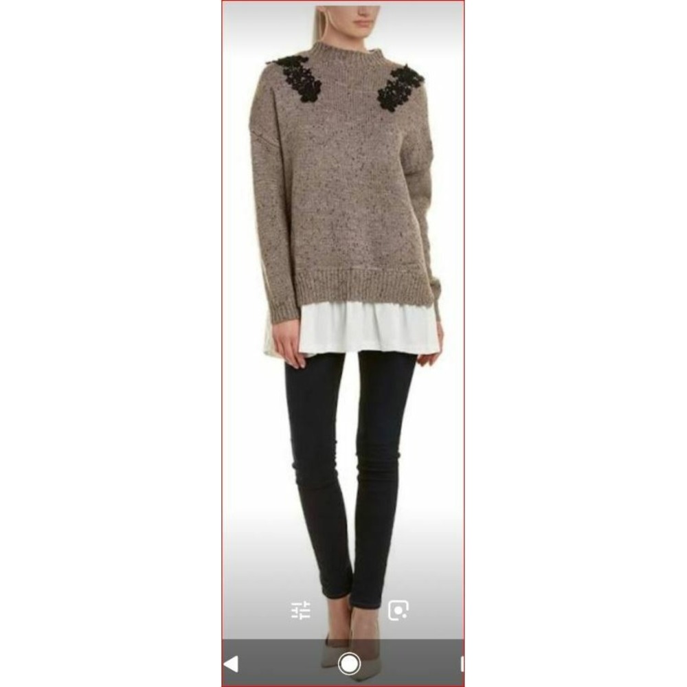 Willow & Clay Mixed Media Sweater XS Beige White Lace WS6849CAT NEW